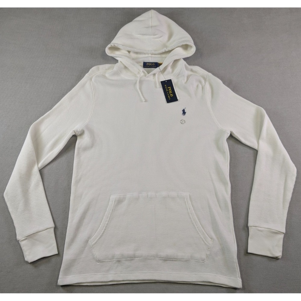 Polo Ralph Lauren Hoodie Mens Large White Thermal Waffle Knit New Preppy School